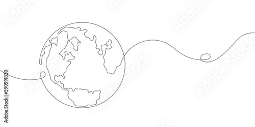 Planet Earth.Map.One line drawing.Vector illustration.