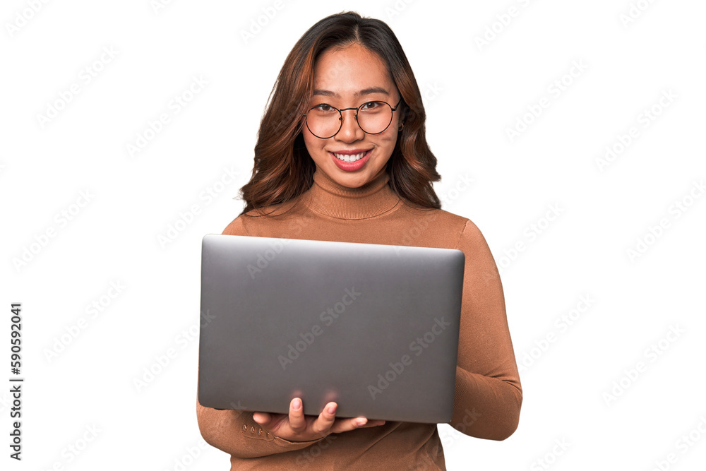 Naklejka premium A young asian woman working with her laptop