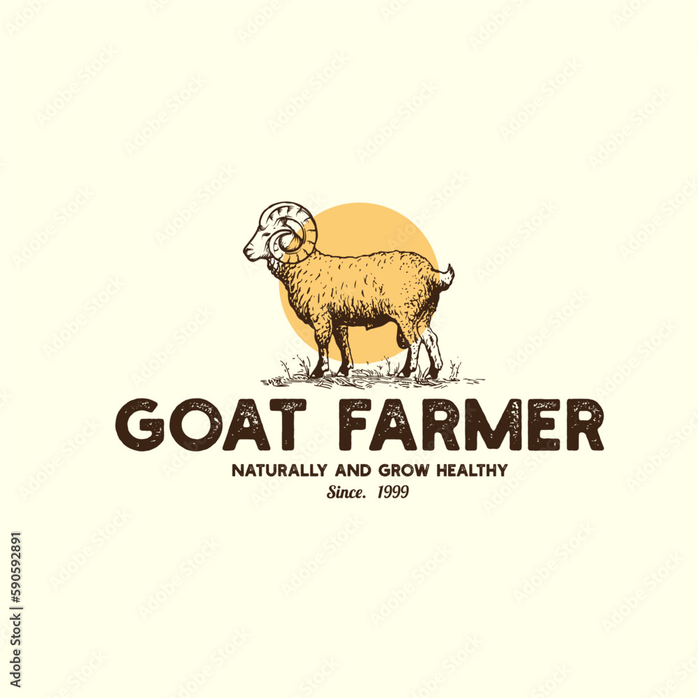 Fototapeta premium vintage logo goat farmer vector illustration