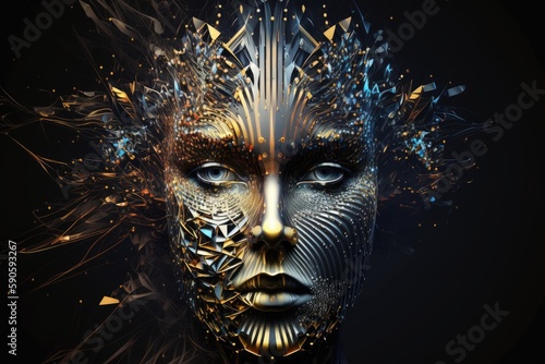 3D rendering of a female robot with golden metallic elements on a black background © Олег Фадеев