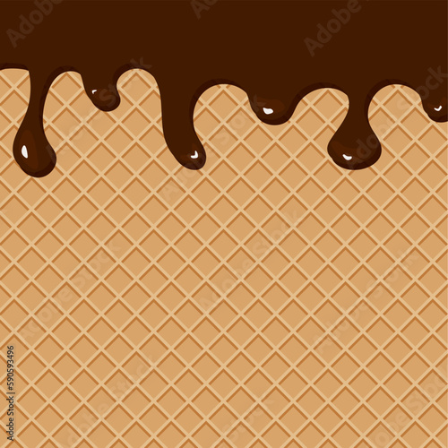 background texture of waffle with flowing chocolate