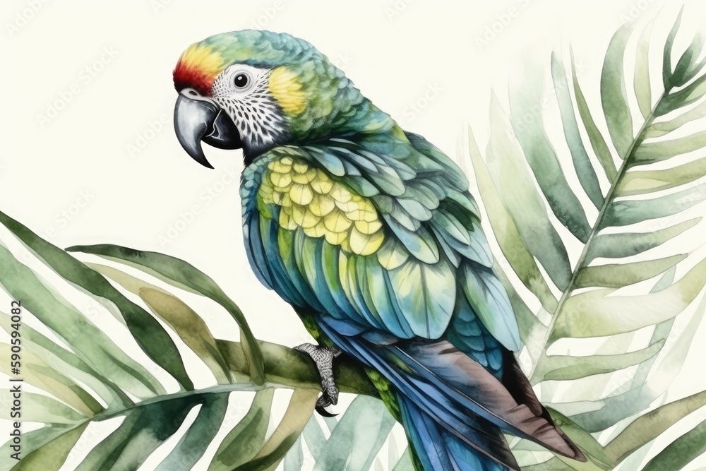 Fototapeta premium colorful parrot perched on a tree branch. Generative AI