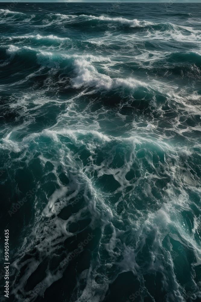 Blue ocean with waves in mouvement, AI concept Blue ocean with waves in mouvement, AI concept