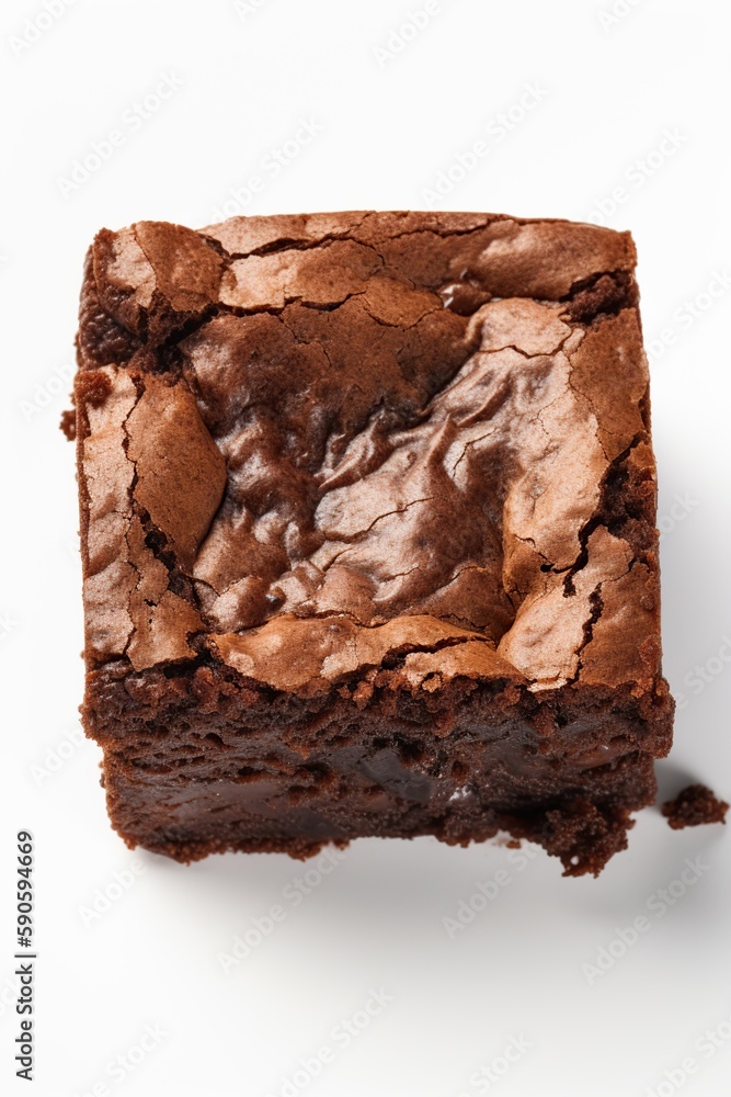 A single delicious brownie isolated on a a white background, AI concept