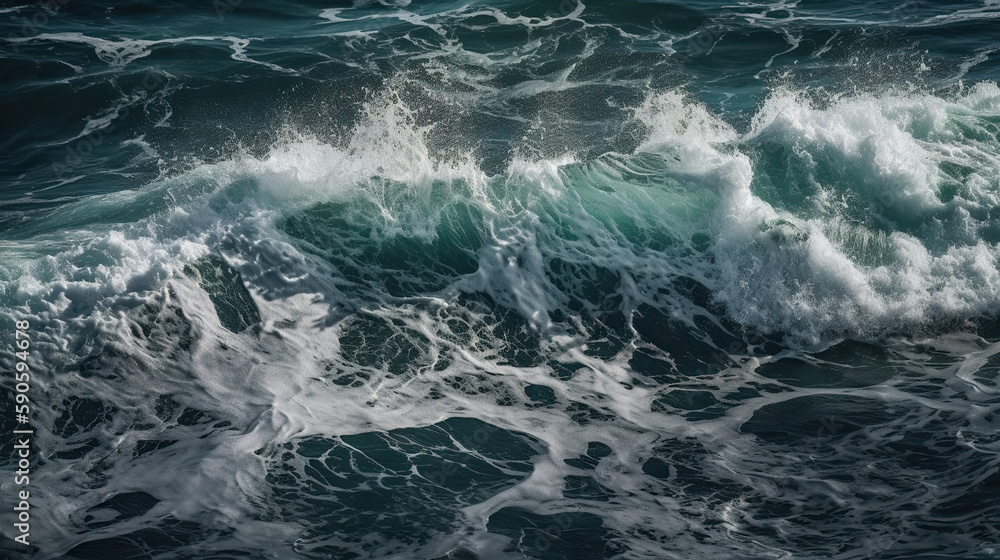 Blue ocean with waves in mouvement, AI concept Blue ocean with waves in mouvement, AI concept