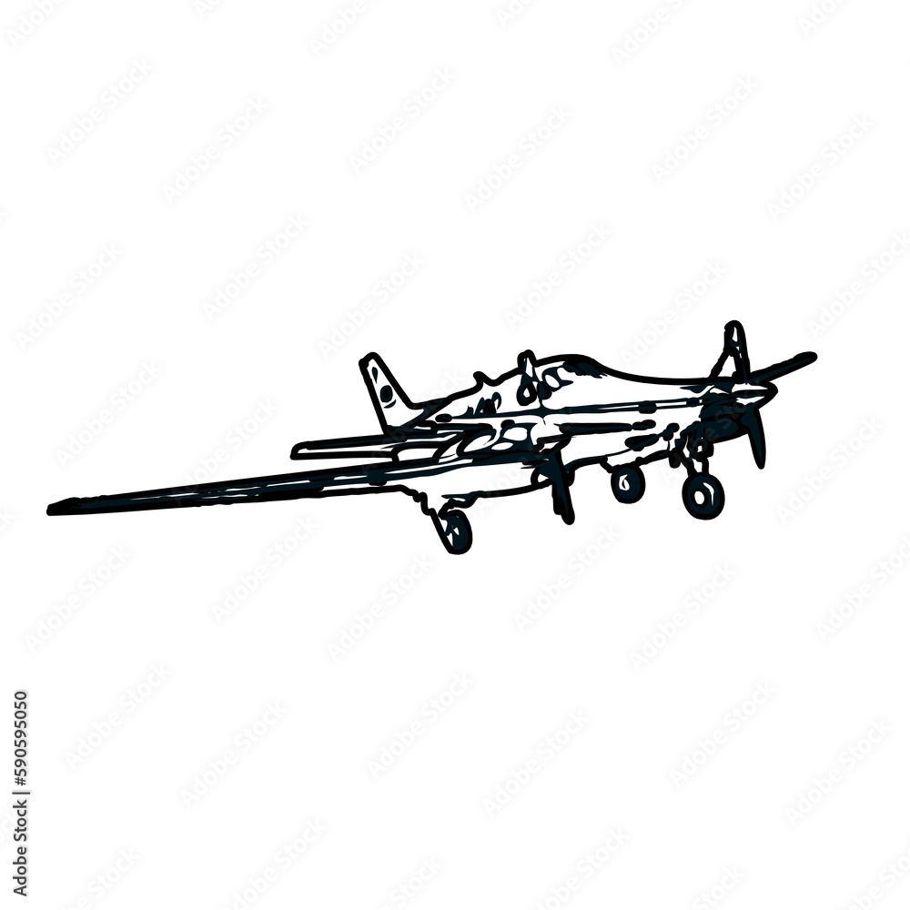 Fototapeta premium airplane black and white sketch with transparent background