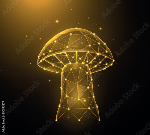Polygonal mushroom vector illustration isolated on dark background.