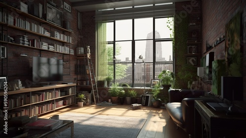 Loft style apartment interior, generative AI