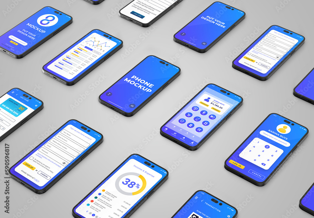 Phone Mockup Set Screens Ui Ux Stock Template | Adobe Stock