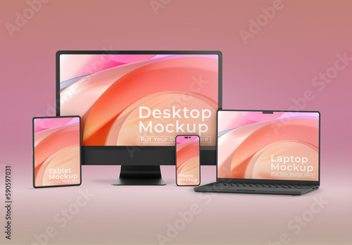 Devices Mockup with Phone Computer Laptop and Tablet