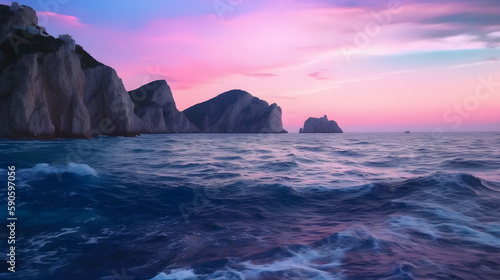 beautiful photo  sea and waves, sunset pink © Yuriy Maslov