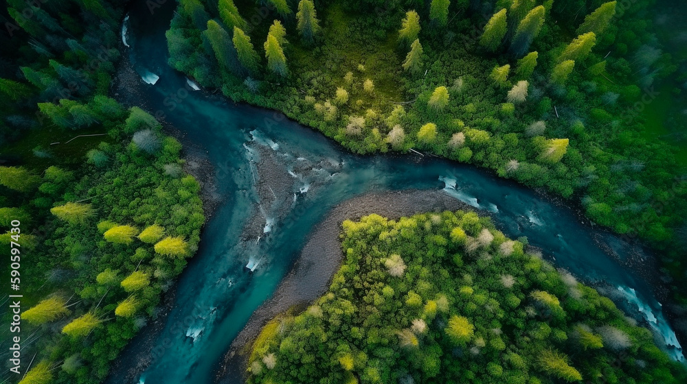 nature and mountain rivers, aerial photography , sgenetically generated by a neural network
