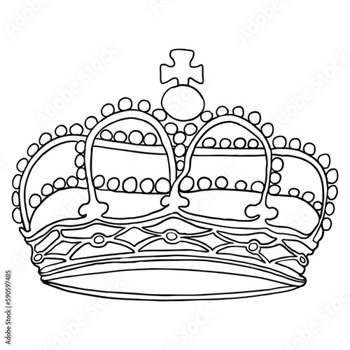 King or Queen crown.  Monarch coronations with Coronet Jewel represent United Kingdom constitutional responsible government and sovereignty or authority of the monarch. State Crown made of gold.