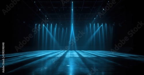 Futuristic stages with blue lights, generative ai