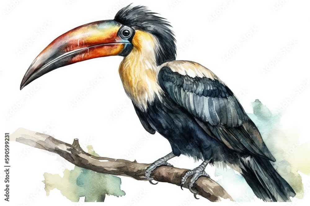 Obraz premium colorful toucan perched on a tree branch in a tropical setting. Generative AI