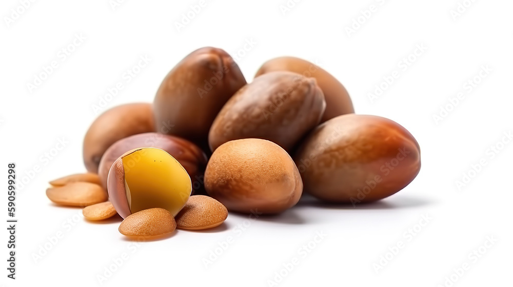 Argan seeds isolated on a white background. Generative Ai Argan seeds isolated on a white background. Generative Ai