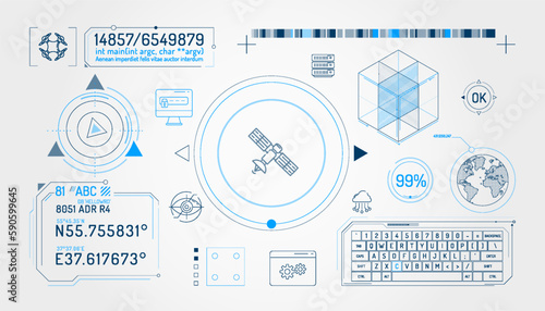 Set of infographic elements about satellite and quadcopter data protection.