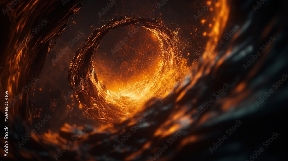 an abstract photo of a ring of fire in the middle of a dark sky with a ...