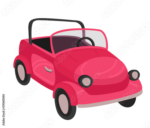 Vector isolated illustration of pink small retro car. 