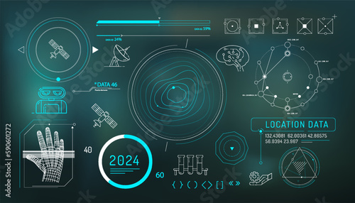 Set of infographic elements about satellite internet and AI.
