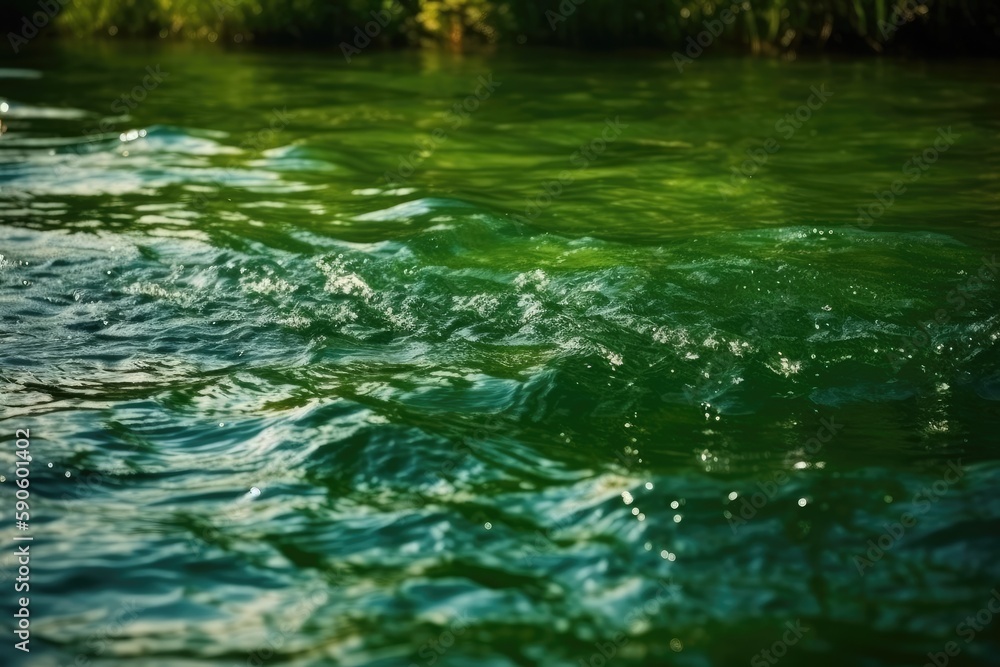 Obraz premium serene lake covered in green algae. Generative AI