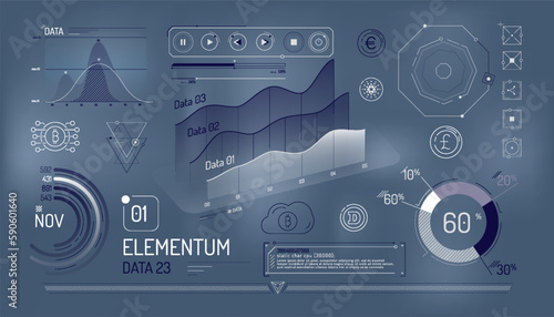 Set of infographic elements about cryptocurrency and financial data management.