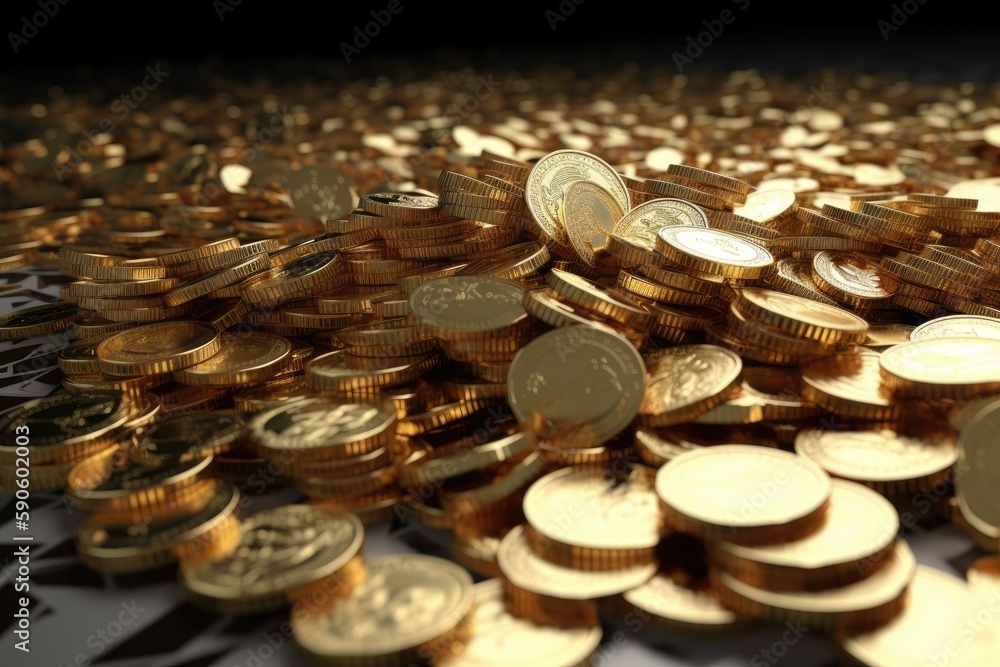 stack of gleaming gold coins on a wooden table. Generative AI stack of gleaming gold coins on a wooden table. Generative AI