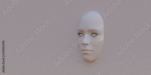 3d illustration. Human face sticking out of the white background. 