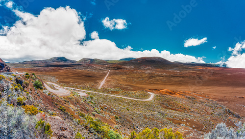 Panorama of Plaine des Sables on the road to La Fournaise volcano in Reunion island
