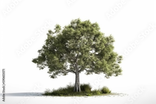 lone tree standing in the center of an open field. Generative AI