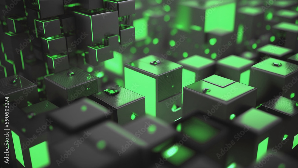 Abstract concept, cinematic futuristic cubes green background design 4K Abstract concept, cinematic futuristic cubes green background design 4K