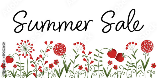 Sommerschlussverkauf. Verkaufsbanner mit Blumen aus roten Herzen.