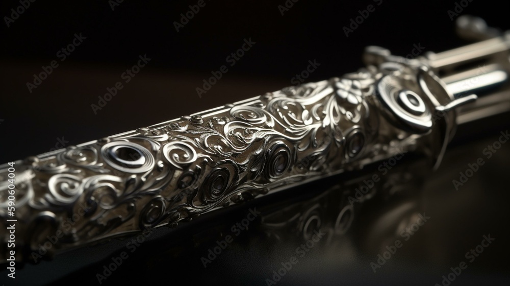 A shiny, silver flute with intricate details and a delicate sound. Generative AI A shiny, silver flute with intricate details and a delicate sound. Generative AI