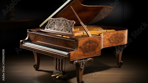 A majestic grand celesta with intricate keys and a stunning wooden case. Generative AI