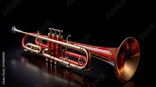 A bold, red trombone with intricate valves and a commanding presence. Generative AI