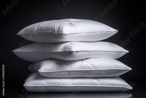 Pyramid stack of soft Pillow on star night background. Concept of good healthy sleep  sweet dreams and hypnotic pills. Good night and deep sleeping in bed.