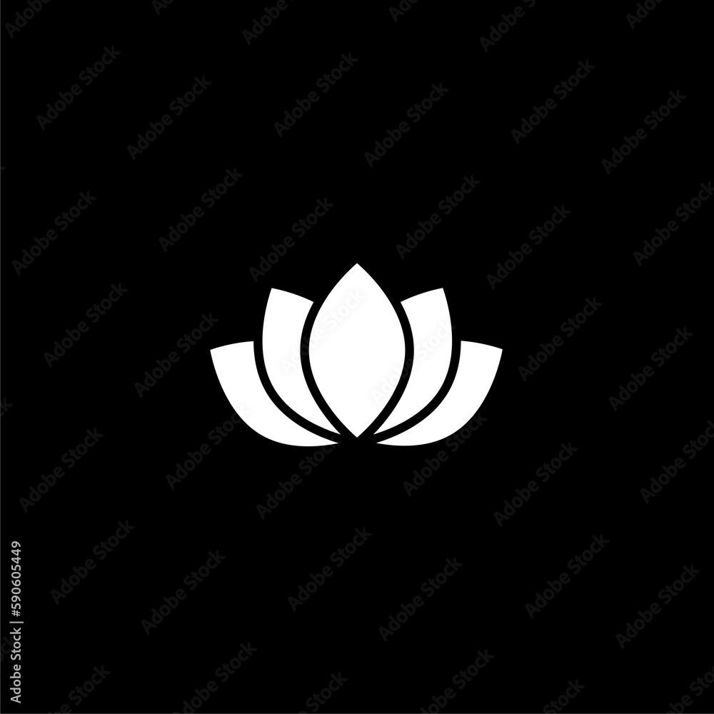Icon of lotus petals flower silhouette on black background Icon of lotus petals flower silhouette on black background