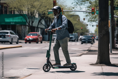 A person riding a scooter instead of driving a car, Earth Day Generative AI