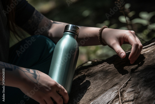 A person using a reusable water bottle, Earth Day Generative AI