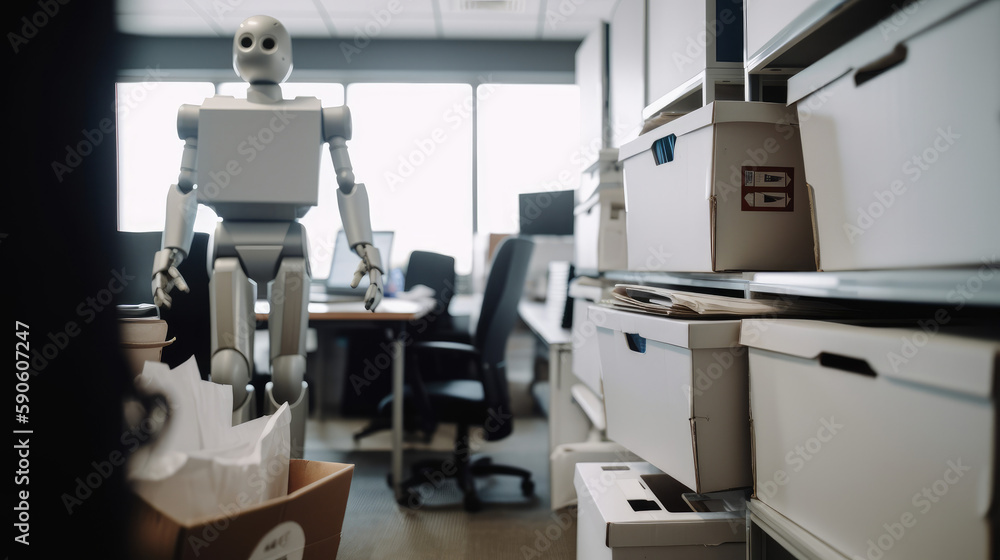 Robot in Office, Automation Takeover, AI Generative 