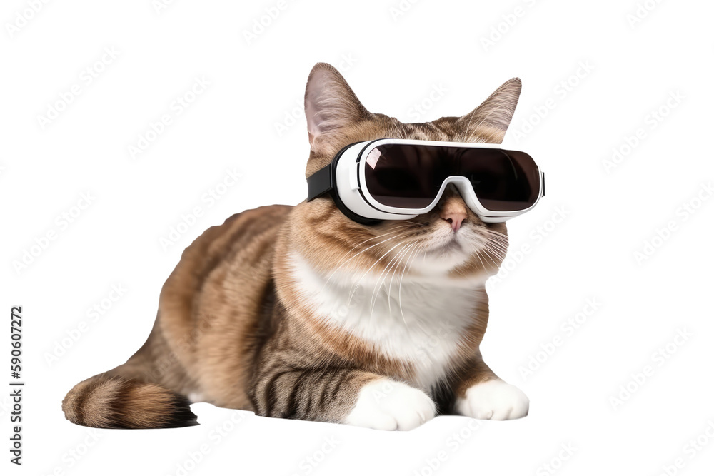 Cat With Virtual Glasses On Isolated Transparent Background, Png. Generative AI