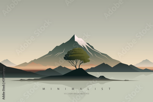 Minimalist landscape aesthetic background wallpaper. Creative modern paint. Abstract nature art contemporary mountain poster. Hand drawn vector illustration for prints decoration wall arts and canvas
