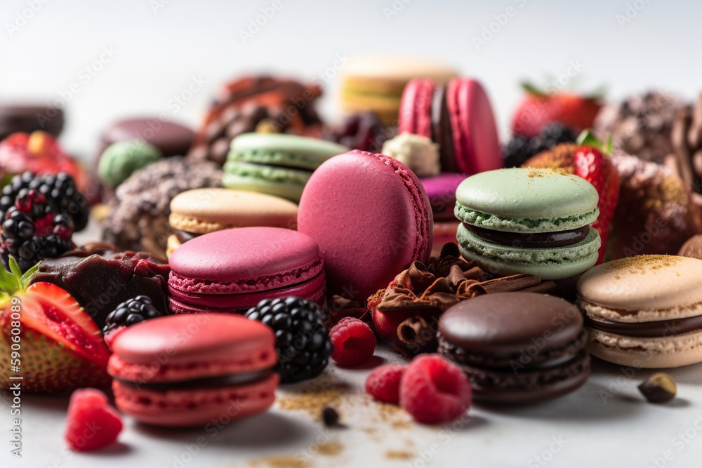 colorful macaroons on white background. generative AI colorful macaroons on white background. generative AI