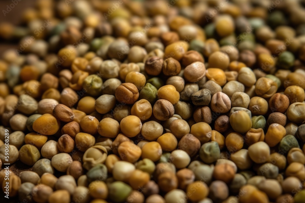 Close Up Image Of Pile Of Lentens Or Lentils, In The Style Of Light Yellow And Gold, Birds. Generative AI Close Up Image Of Pile Of Lentens Or Lentils, In The Style Of Light Yellow And Gold, Birds. Generative AI