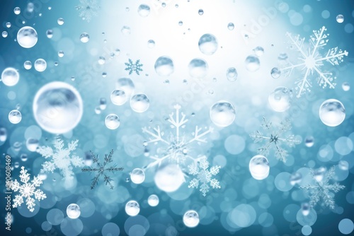 Blue Texture Of A Winter Background With Drops And Snowflakes. Generative AI