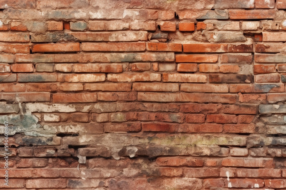 Old dirty red brick wall seamless pattern. Weathered tile endless texture. AI generative image. Old dirty red brick wall seamless pattern. Weathered tile endless texture. AI generative image.