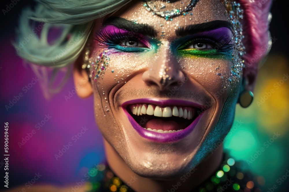 Colorful and beautiful transgender person smiling. Generative Ai