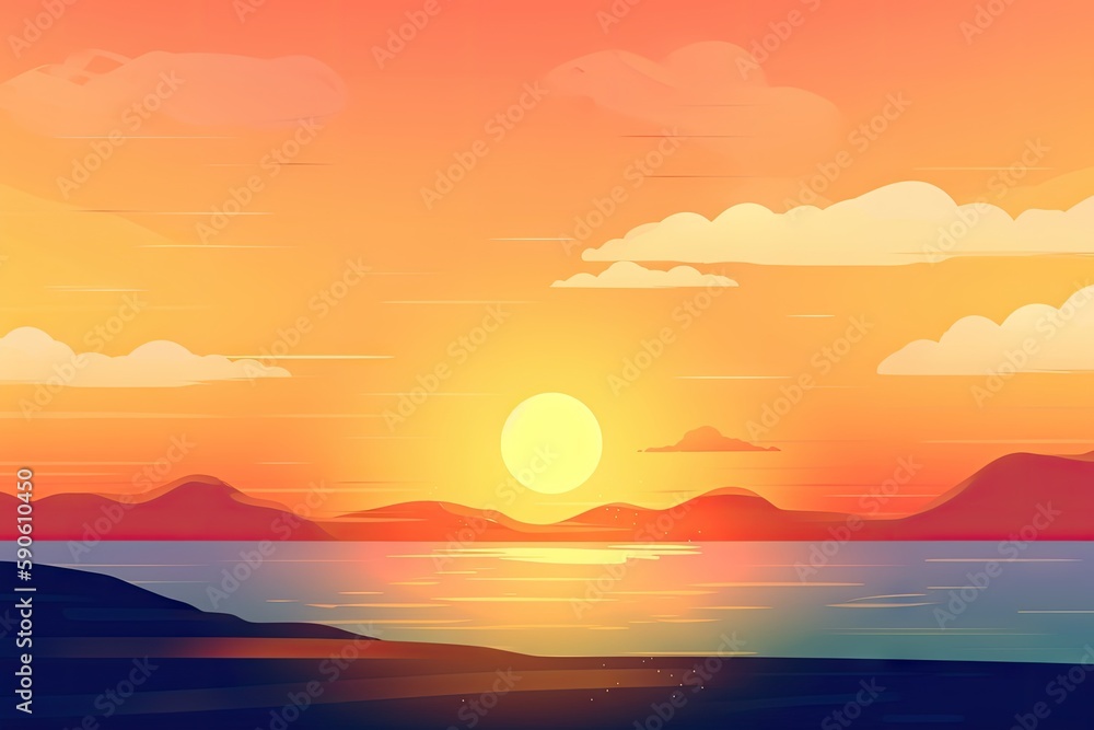  Sunrise over the sea. AI generated art illustration.