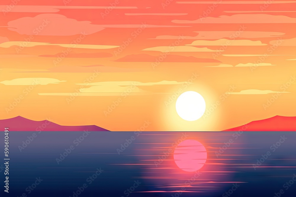 Sunrise over the sea. AI generated art illustration.