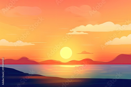  Sunrise over the sea. AI generated art illustration. © Дима Пучков